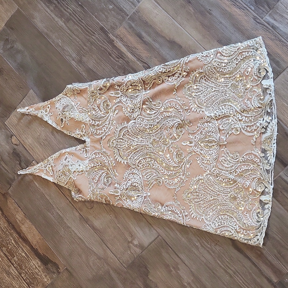 2/4 Free People Night Shimmer Lace & Sequins Sleeveless Lined Mini Dress - Picture 3 of 16